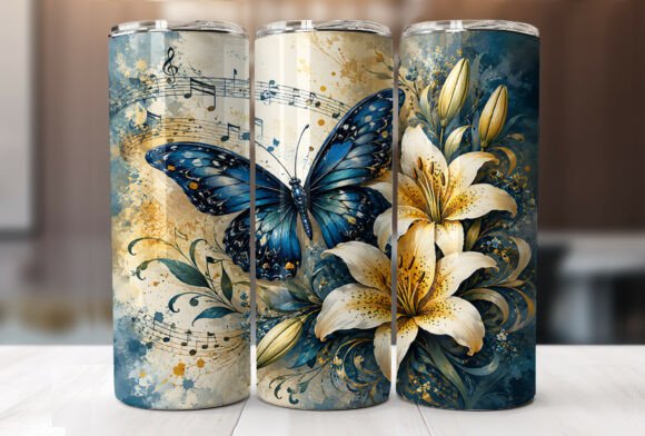 Download Blue Butterfly Lily Floral Tumbler Wrap - Floral tumbler wrap Collection