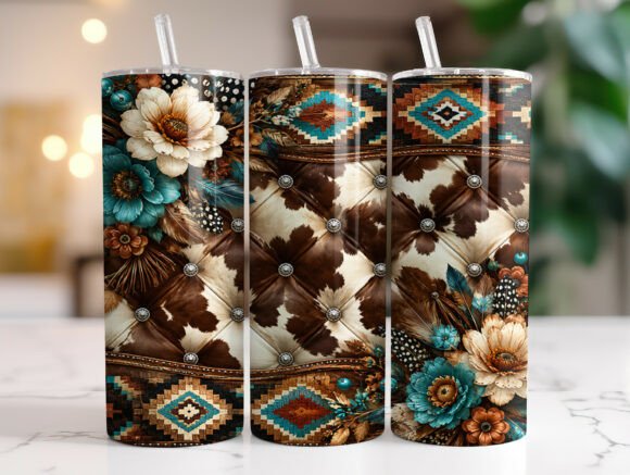 Download Western Cowhide Floral Tumbler Wrap PNG - Floral tumbler wrap Collection