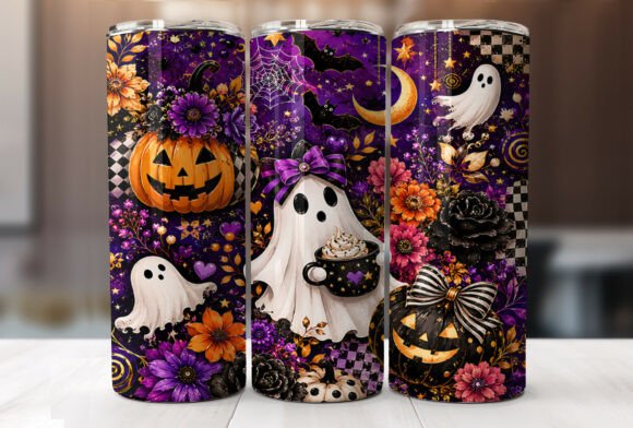Download Cute Halloween Ghost Floral Tumbler Wrap - Floral tumbler wrap Collection