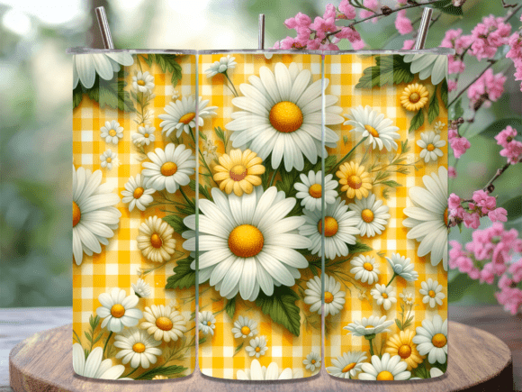 Download Yellow Daisy Gingham Floral Tumbler Wrap - Floral tumbler wrap Collection